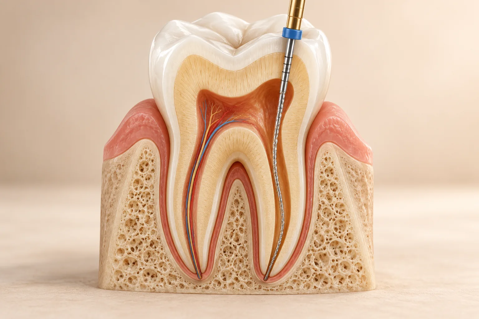 Illustration of a molar tooth and root canals